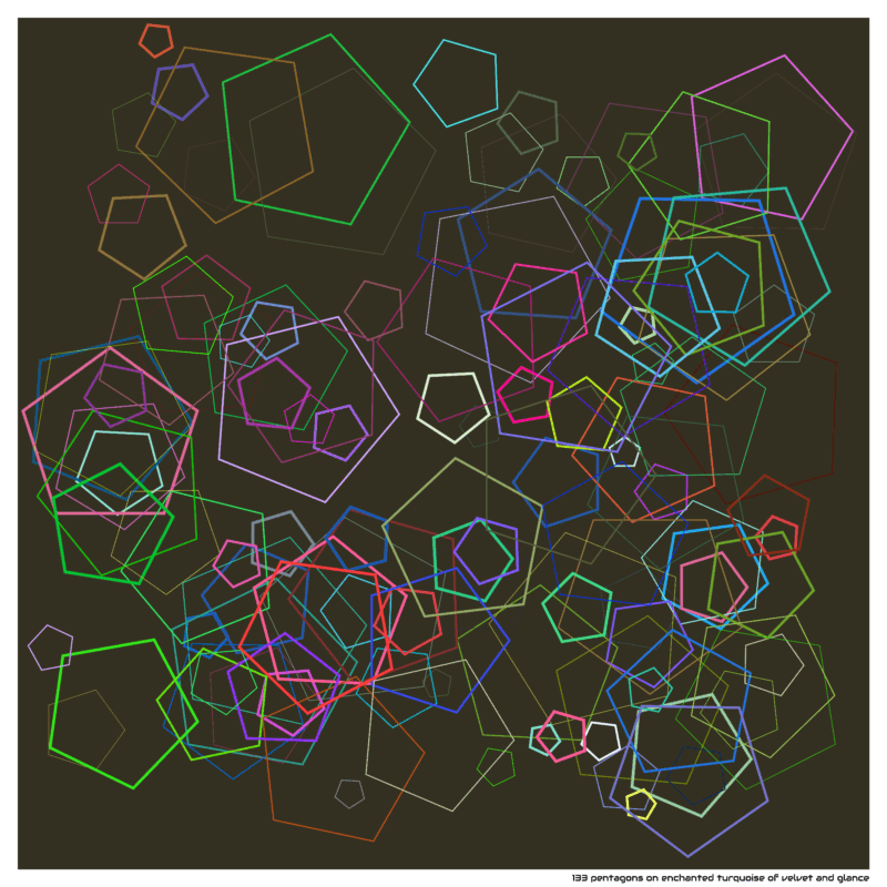 133 pentagons on enchanted turquoise of velvet and glance