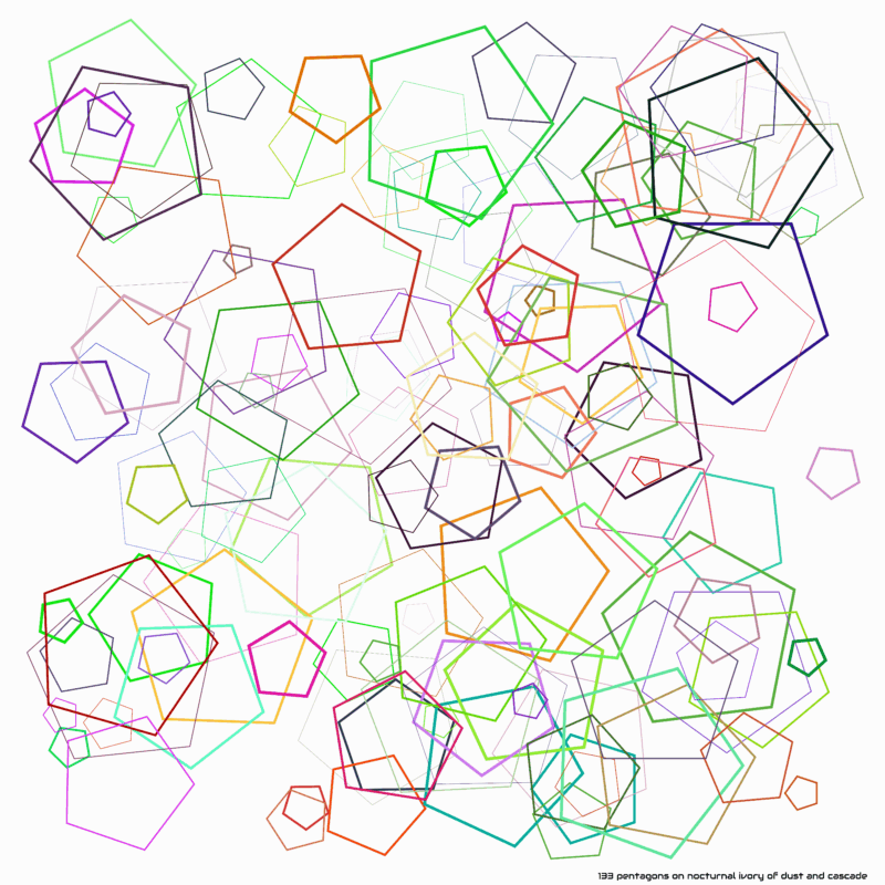 133 pentagons on nocturnal ivory of dust and cascade