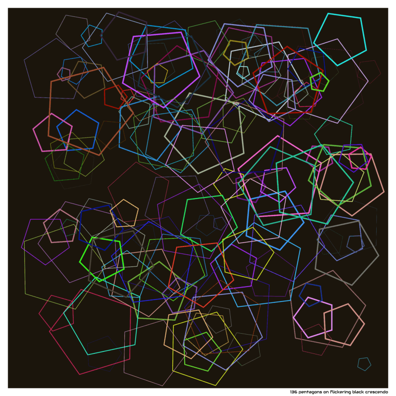 136 pentagons on flickering black crescendo