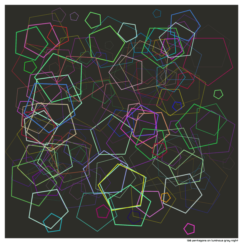 138 pentagons on luminous gray night