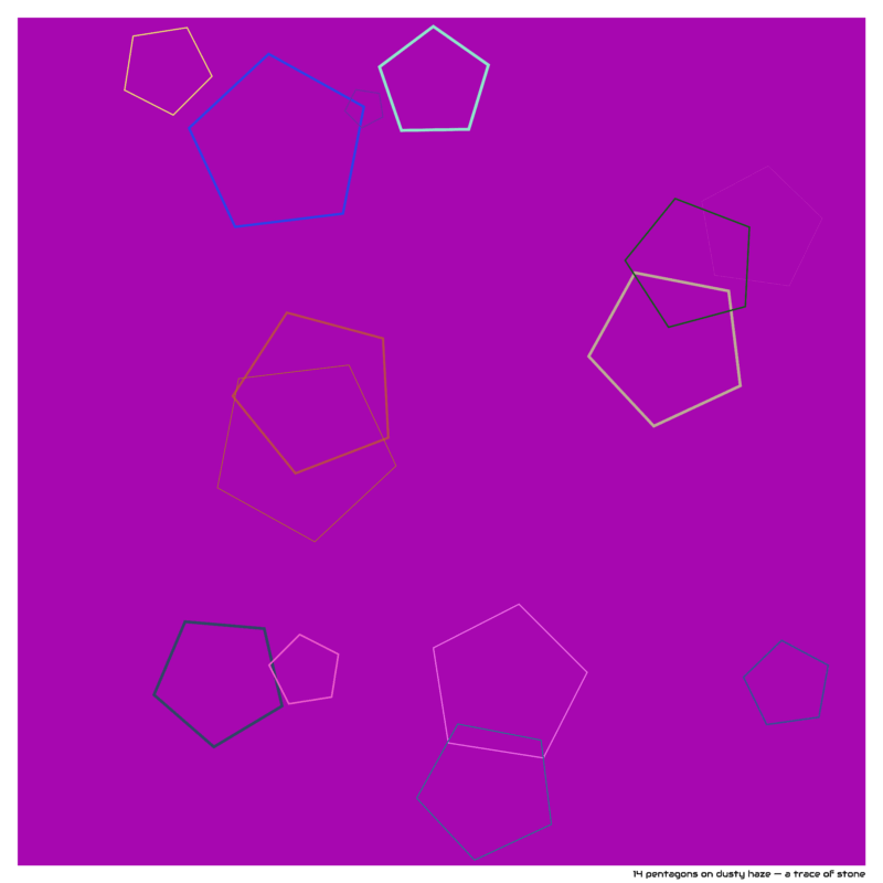 14 pentagons on dusty haze — a trace of stone