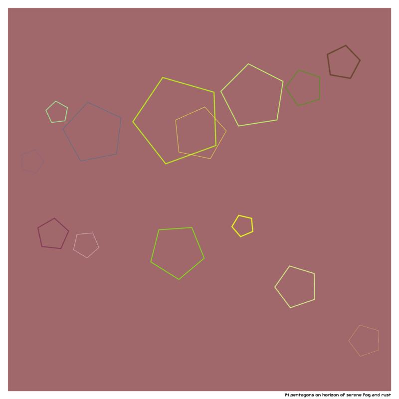 14 pentagons on horizon of serene fog and rust