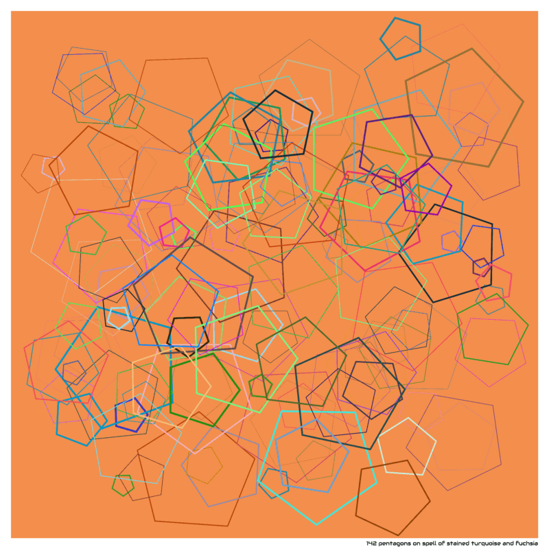 142 pentagons on spell of stained turquoise and fuchsia