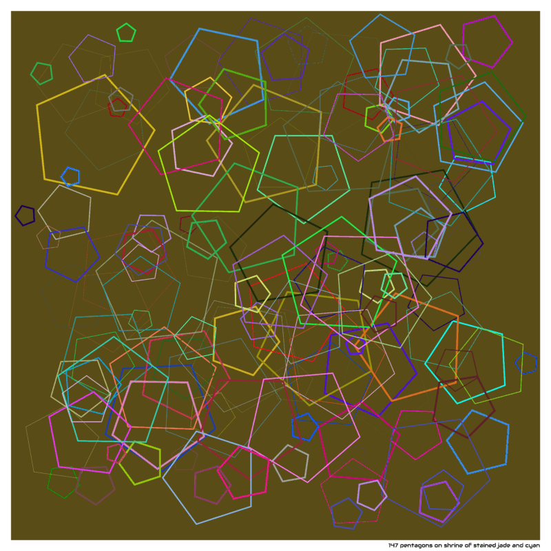 147 pentagons on shrine of stained jade and cyan
