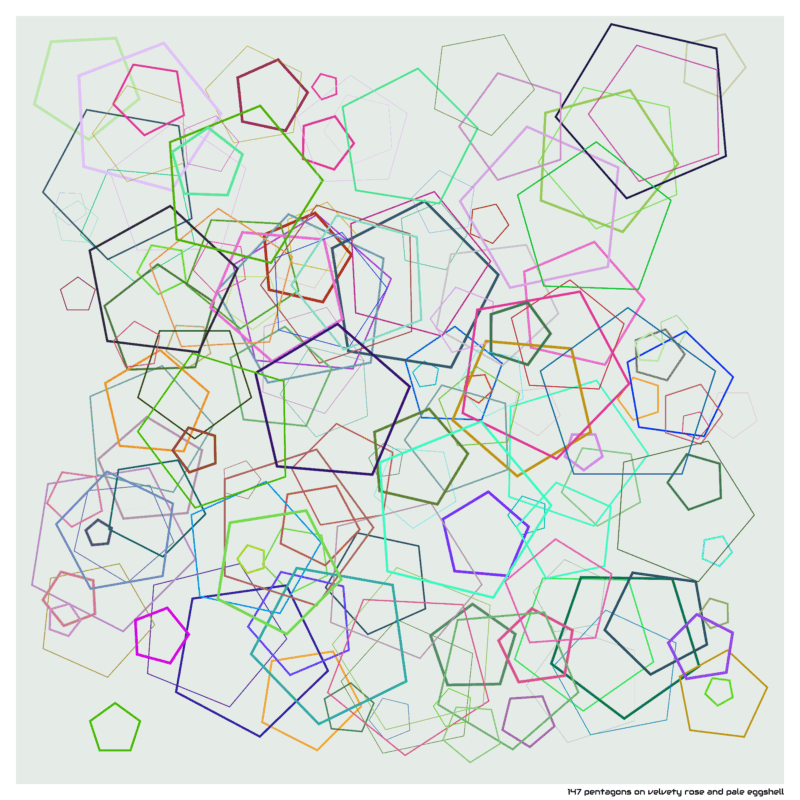 147 pentagons on velvety rose and pale eggshell