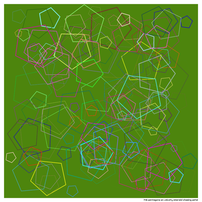 148 pentagons on velvety emerald chasing petal