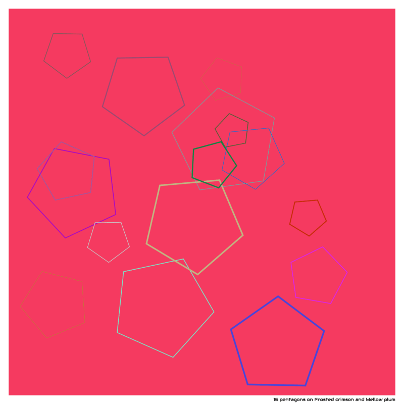16 pentagons on Frosted crimson and Mellow plum