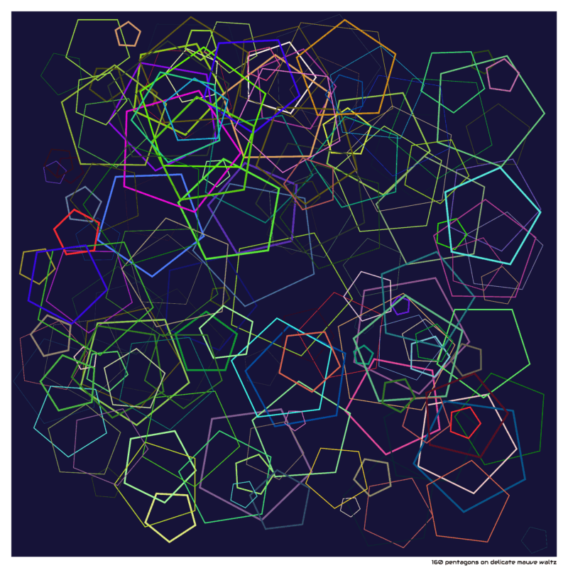 160 pentagons on delicate mauve waltz