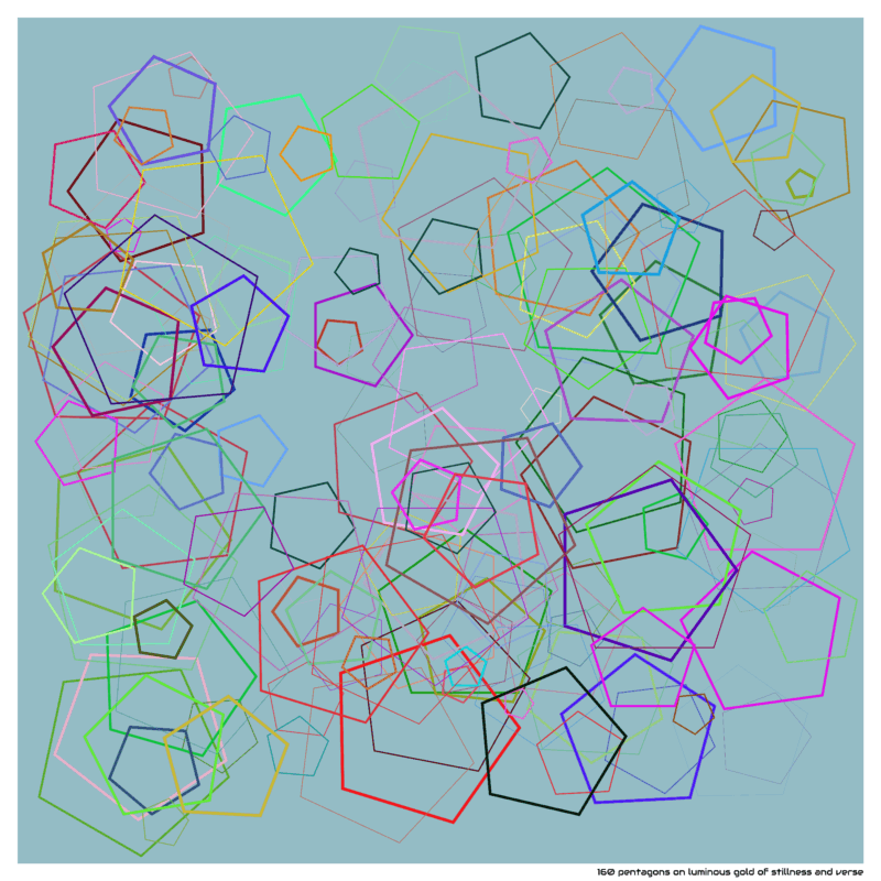 160 pentagons on luminous gold of stillness and verse
