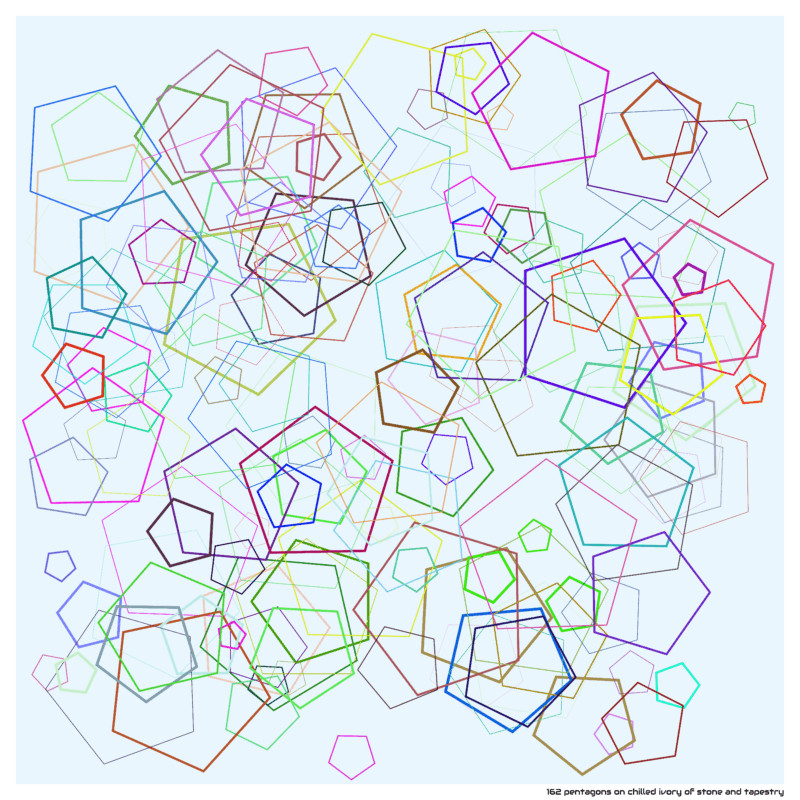 162 pentagons on chilled ivory of stone and tapestry