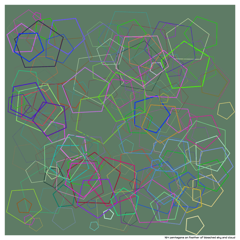 164 pentagons on feather of bleached sky and cloud
