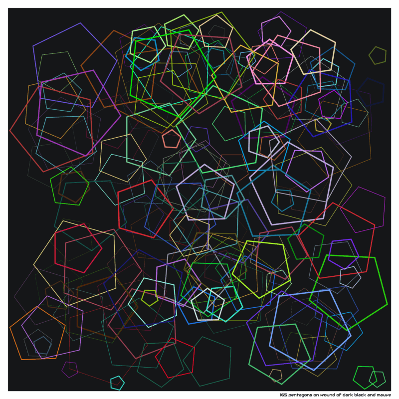 165 pentagons on wound of dark black and mauve