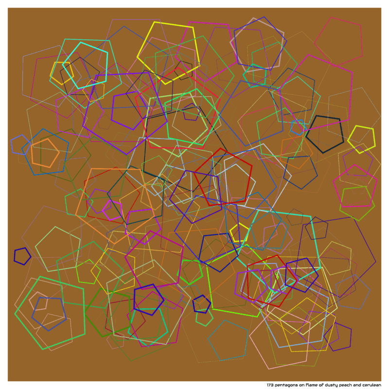 173 pentagons on flame of dusty peach and cerulean