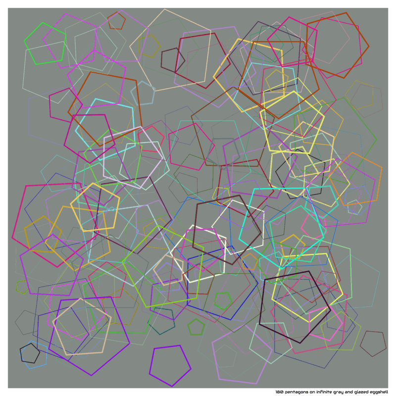 180 pentagons on infinite gray and glazed eggshell