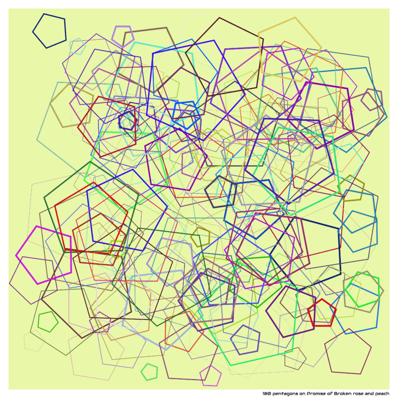 180 pentagons on Promise of Broken rose and peach