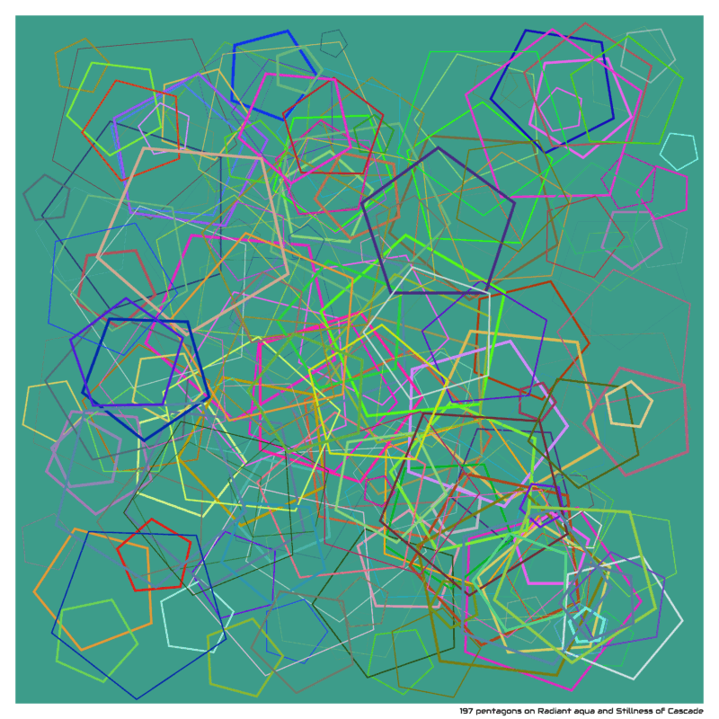 197 pentagons on Radiant aqua and Stillness of Cascade