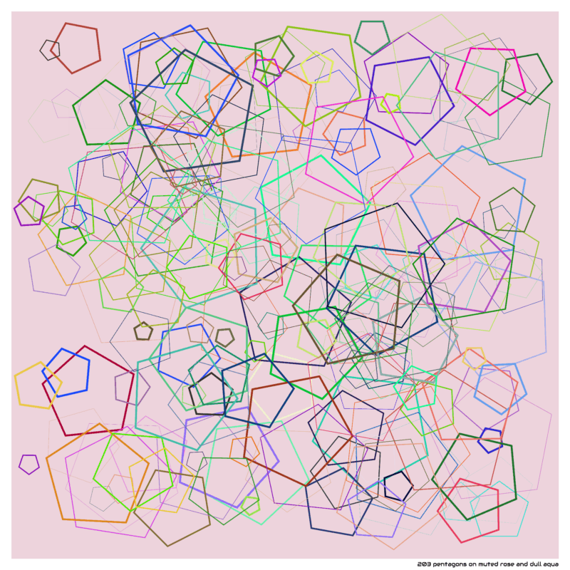 203 pentagons on muted rose and dull aqua