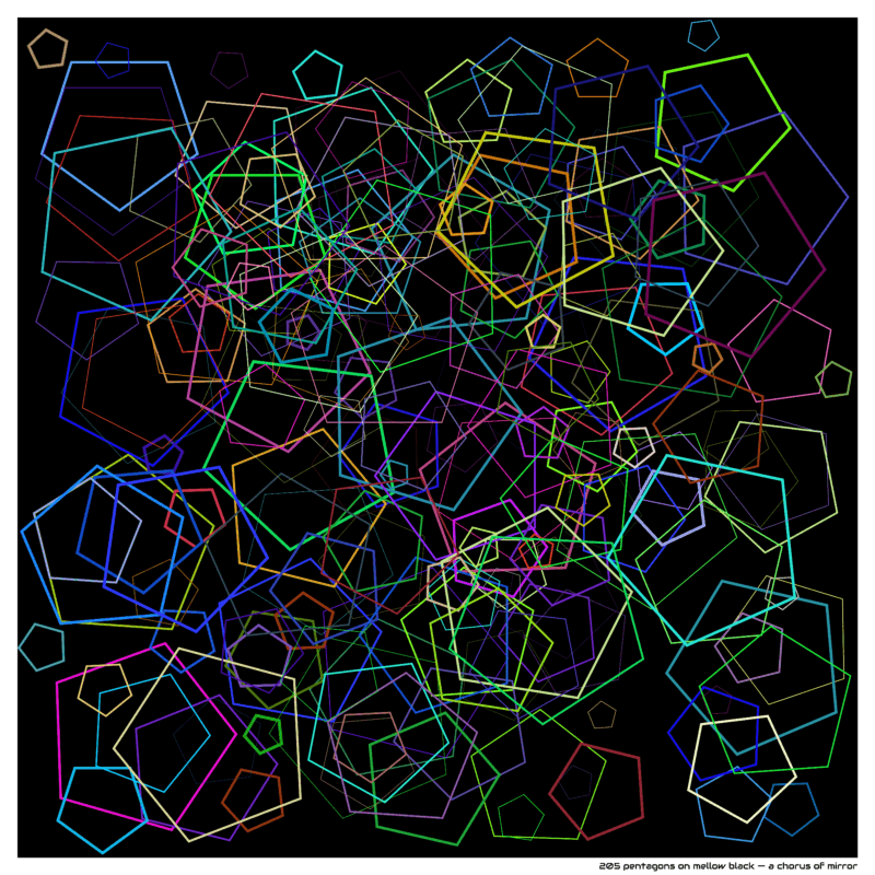205 pentagons on mellow black — a chorus of mirror