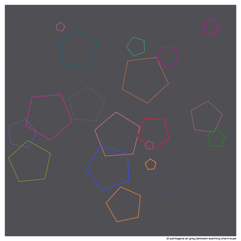 21 pentagons on gray between soothing chartreuse