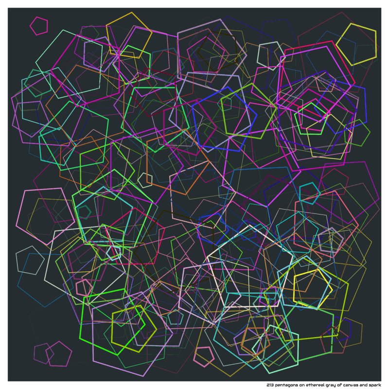 213 pentagons on ethereal gray of canvas and spark