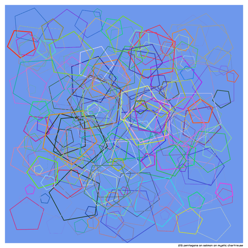 215 pentagons on salmon on mystic chartreuse