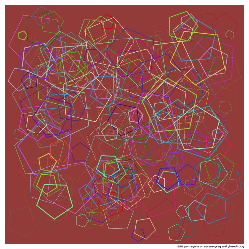 220 pentagons on serene gray and glazed ruby