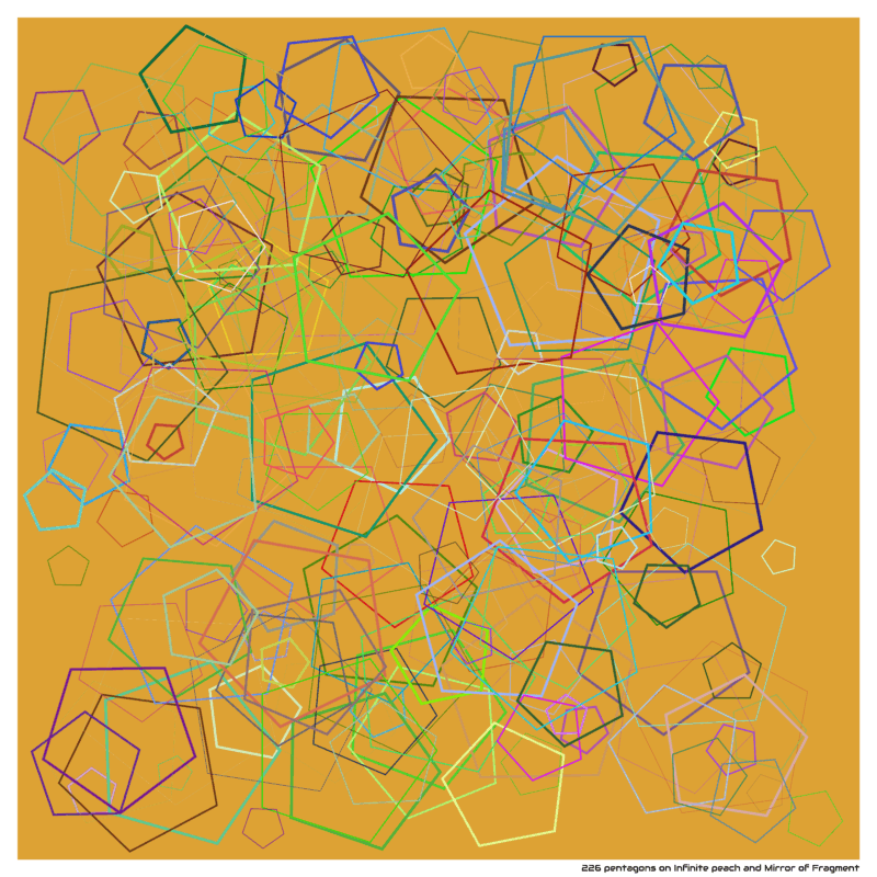 226 pentagons on Infinite peach and Mirror of Fragment