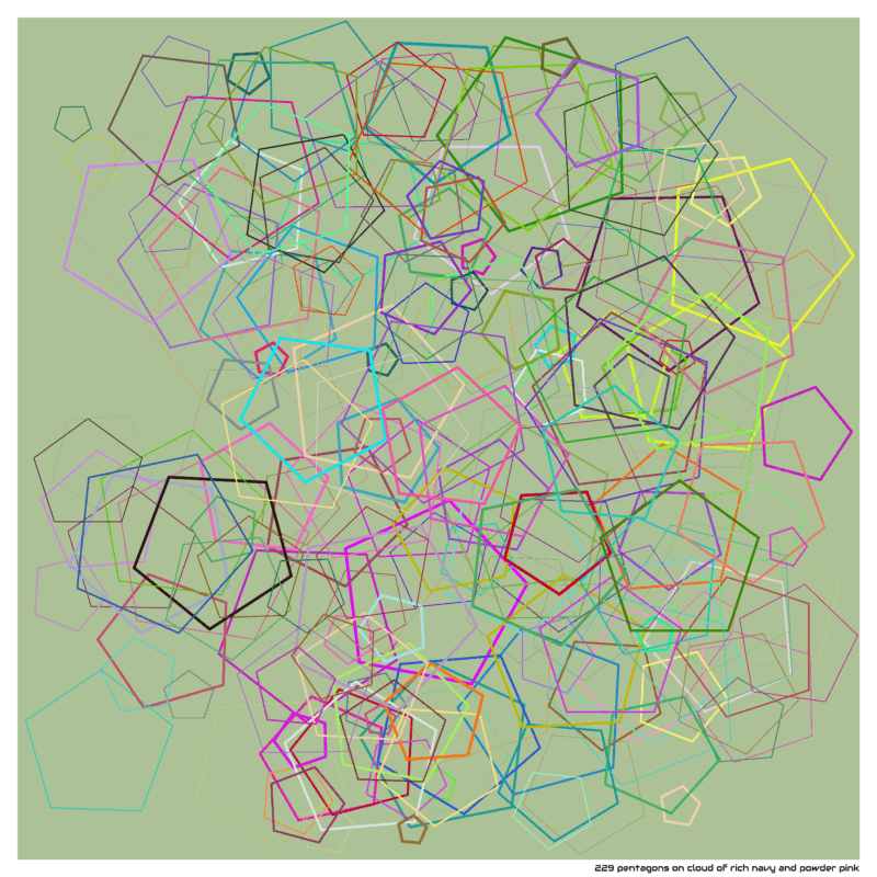 229 pentagons on cloud of rich navy and powder pink