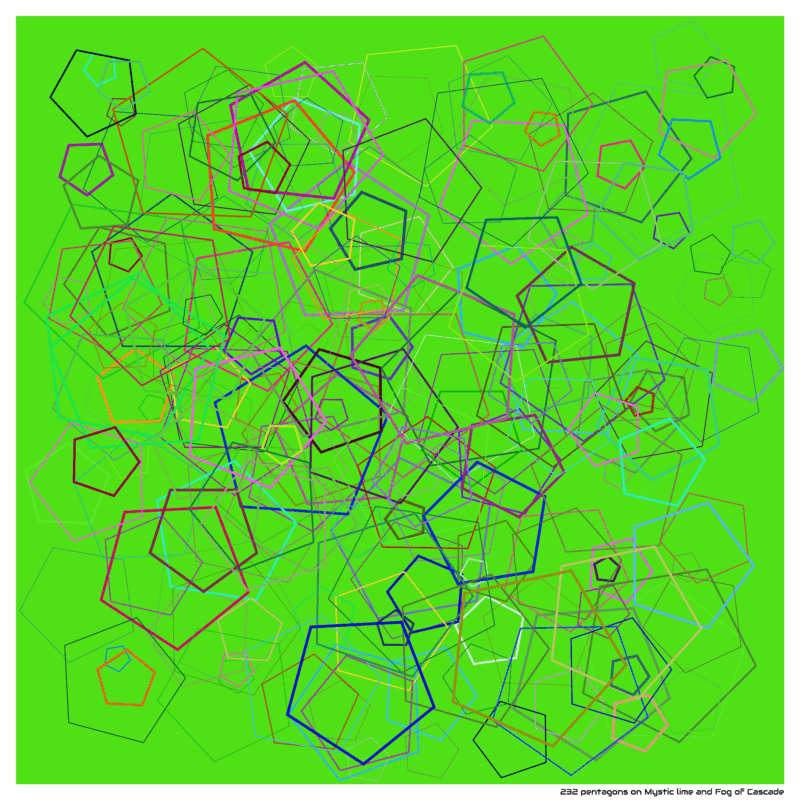 232 pentagons on Mystic lime and Fog of Cascade