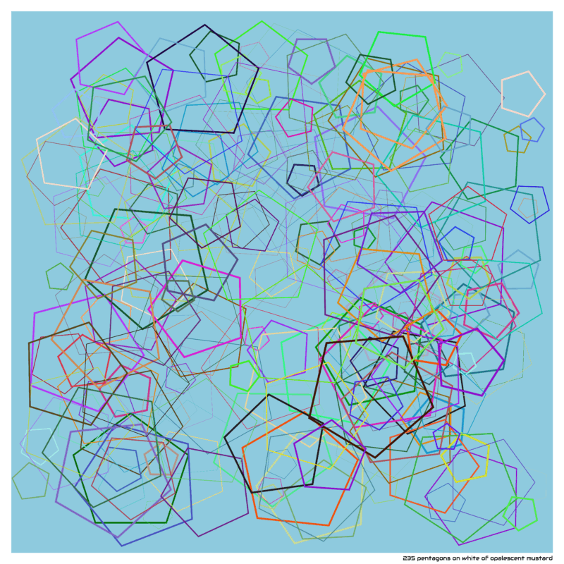 235 pentagons on white of opalescent mustard