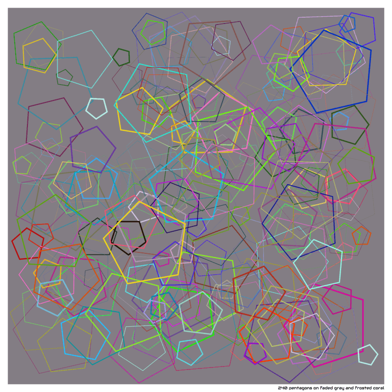 240 pentagons on faded gray and frosted coral