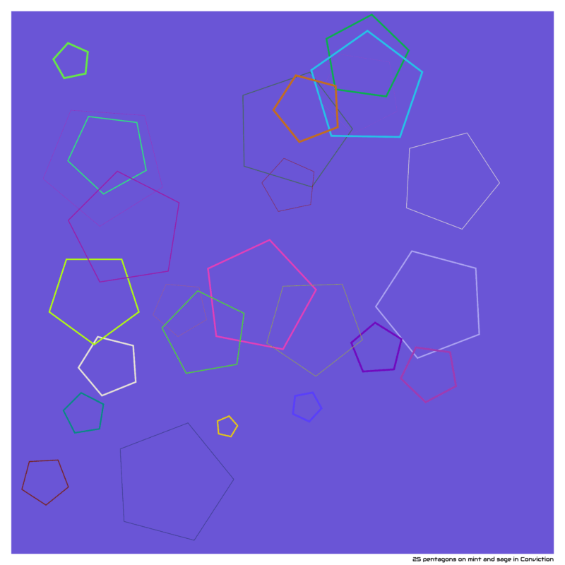 25 pentagons on mint and sage in Conviction