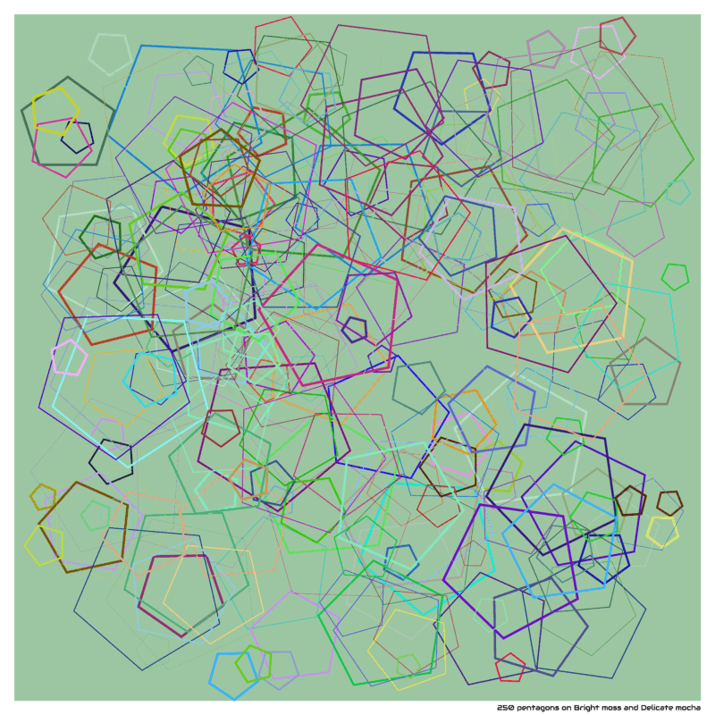 250 pentagons on Bright moss and Delicate mocha