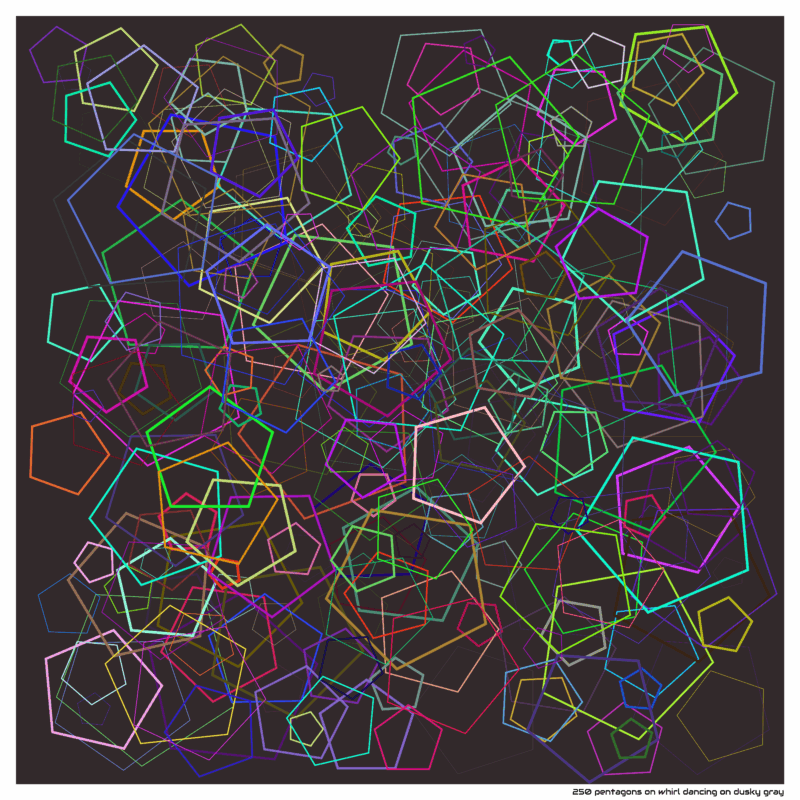 250 pentagons on whirl dancing on dusky gray
