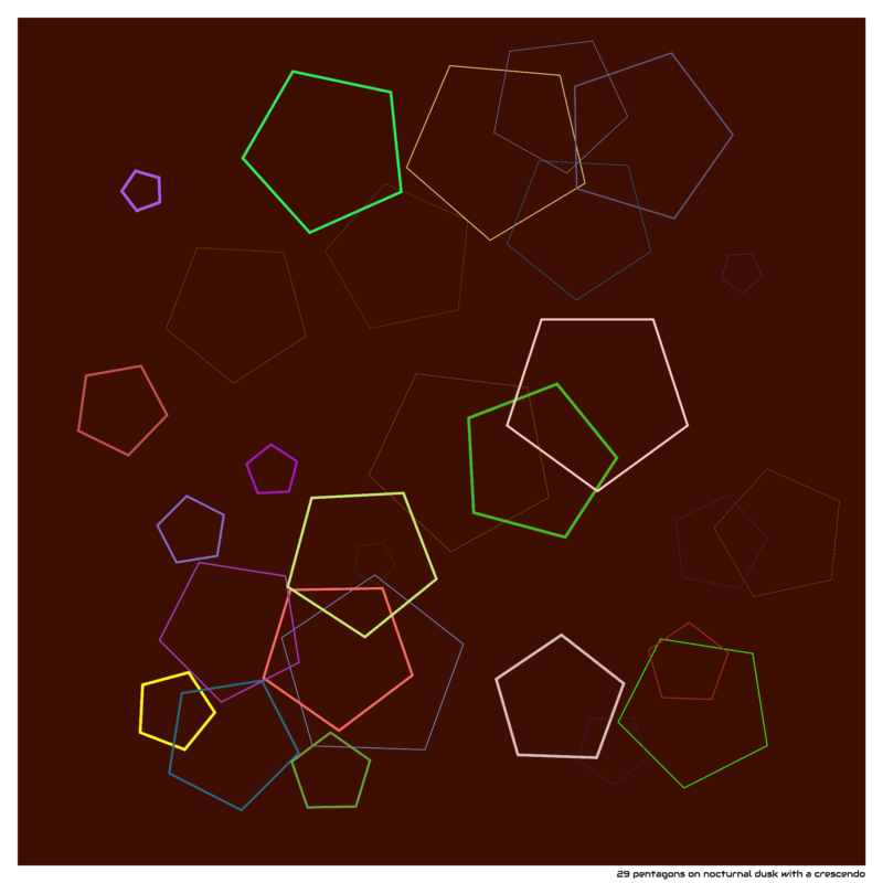 29 pentagons on nocturnal dusk with a crescendo