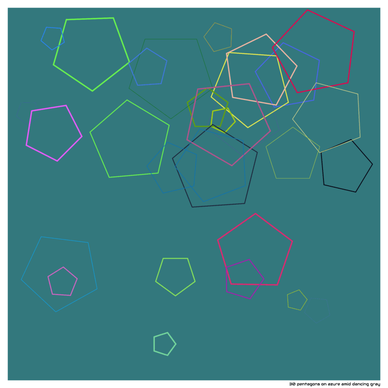 30 pentagons on azure amid dancing gray