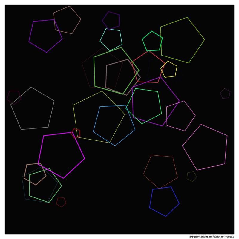 30 pentagons on black on temple