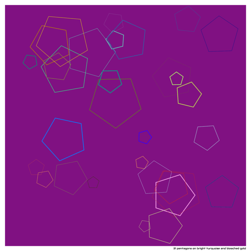 31 pentagons on bright turquoise and bleached gold