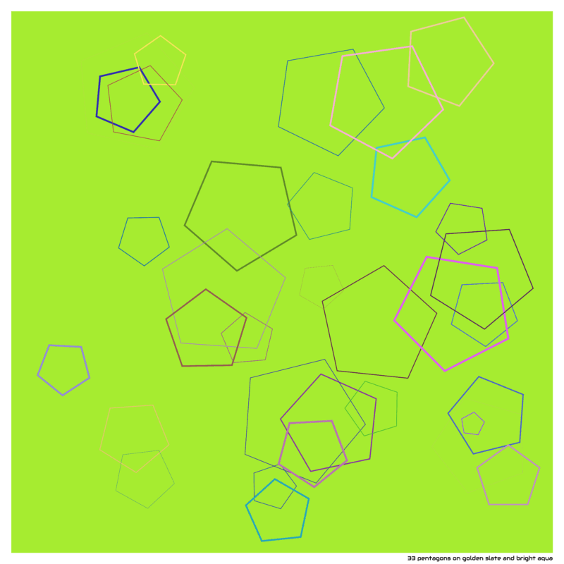 33 pentagons on golden slate and bright aqua