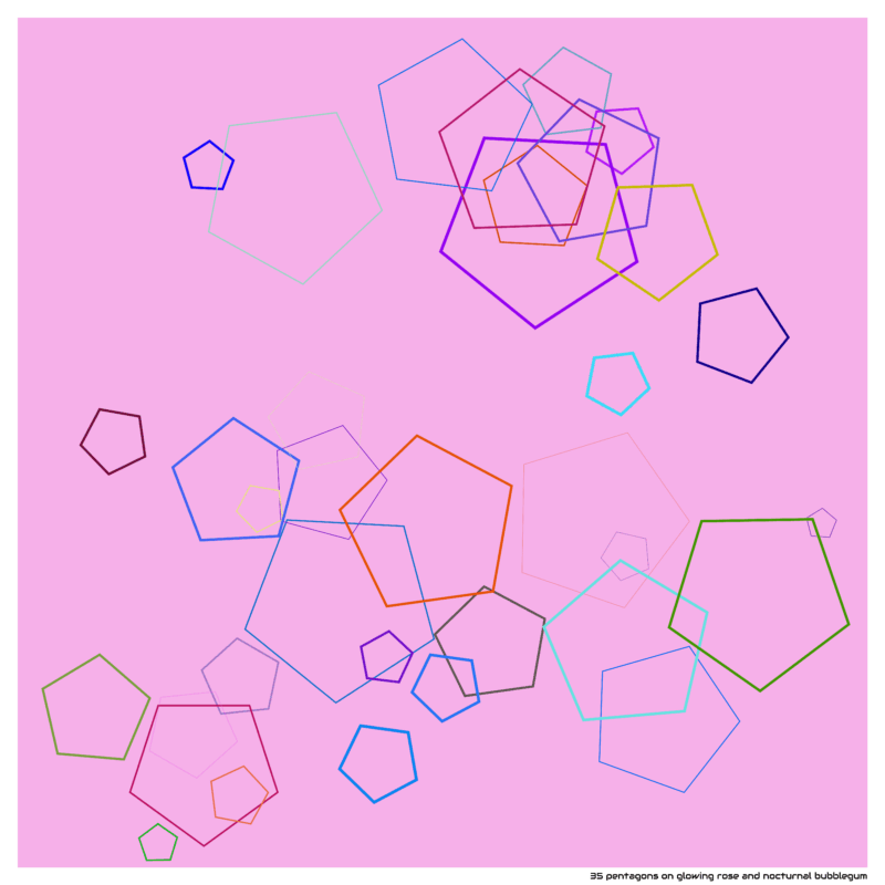 35 pentagons on glowing rose and nocturnal bubblegum