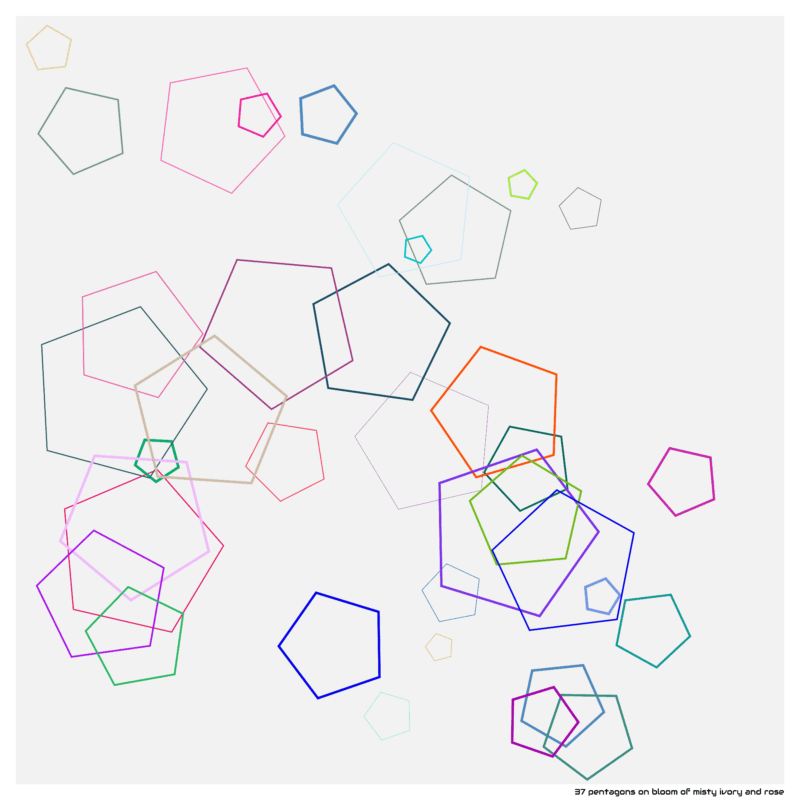 37 pentagons on bloom of misty ivory and rose