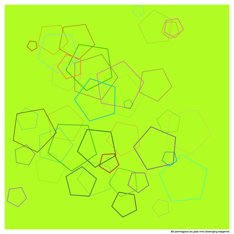 39 pentagons on jade into Emerging magenta