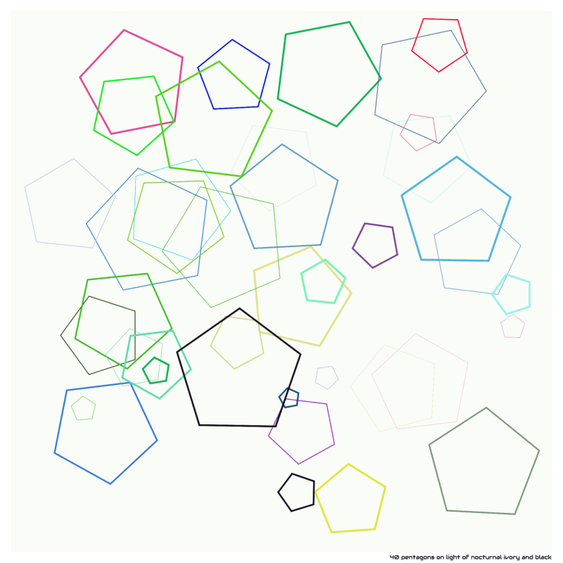 40 pentagons on light of nocturnal ivory and black