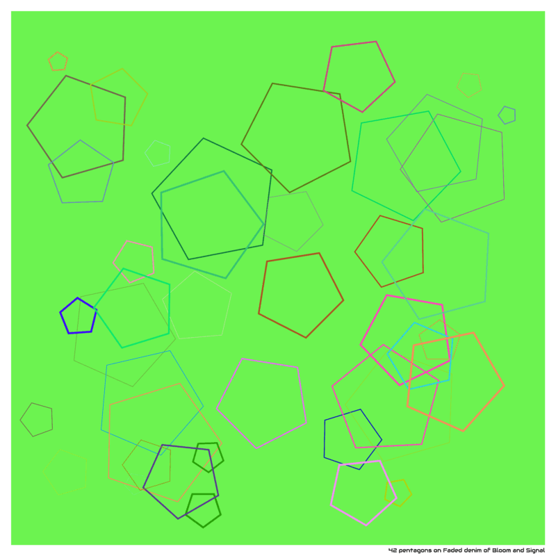 42 pentagons on Faded denim of Bloom and Signal