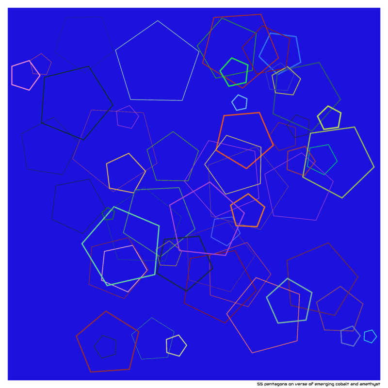55 pentagons on verse of emerging cobalt and amethyst