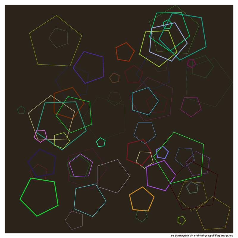 56 pentagons on stained gray of fog and pulse