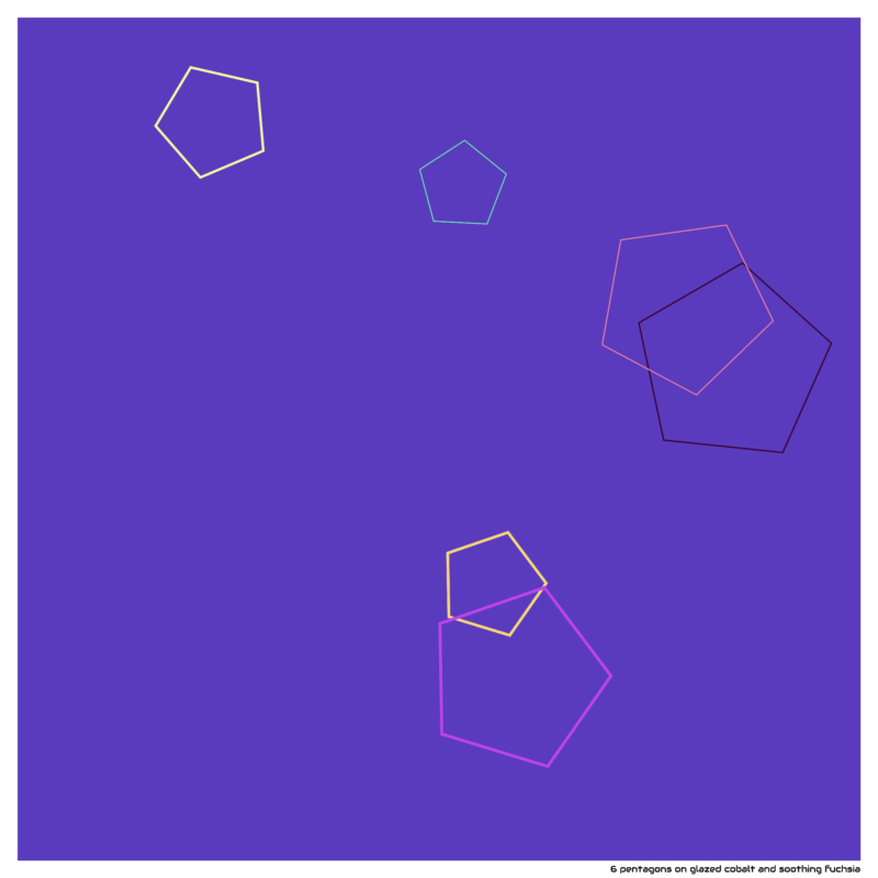 6 pentagons on glazed cobalt and soothing fuchsia