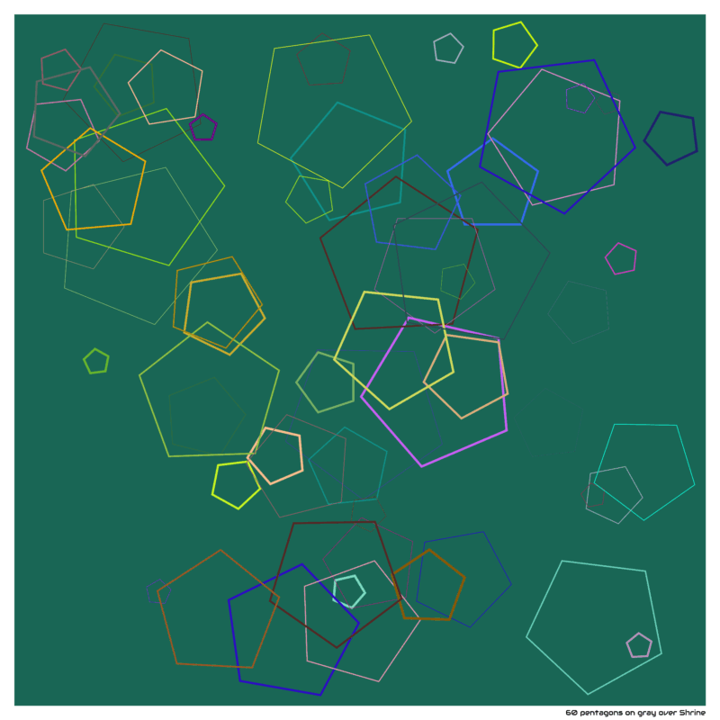 60 pentagons on gray over Shrine