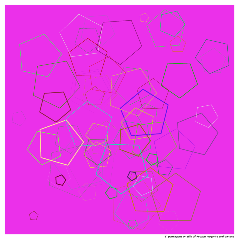 61 pentagons on Silk of Frozen magenta and banana