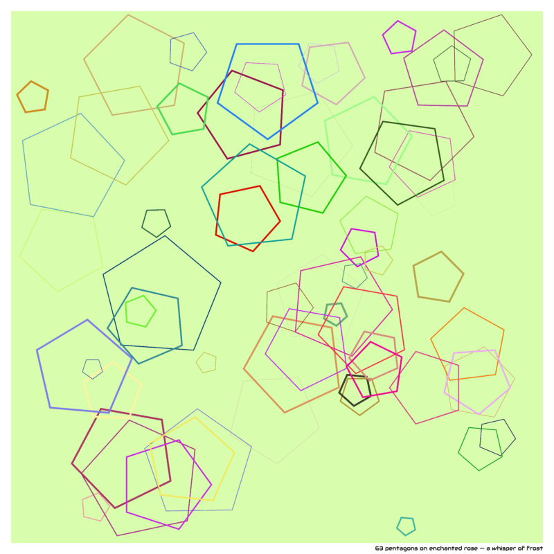 63 pentagons on enchanted rose — a whisper of frost